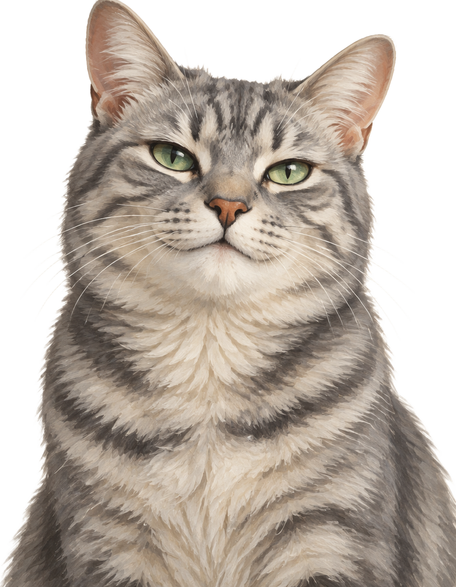 Portrait of Mochi, a gray tabby cat